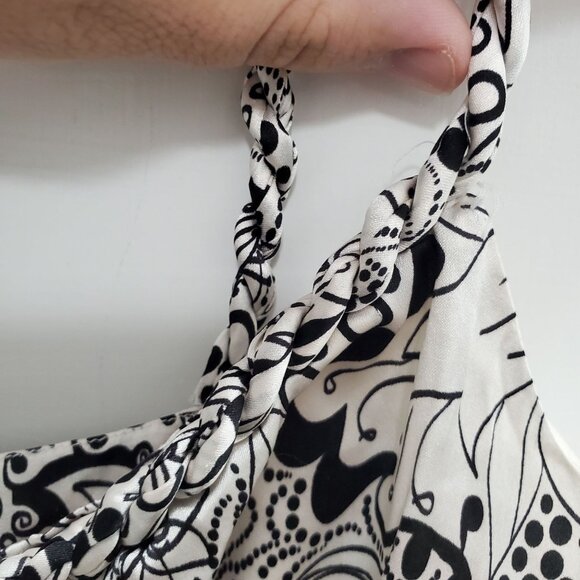 Bebe Women's Y2K 2000s White Black Artsy Floral Print Silk Braided Strap Cami S - Picture 5 of 7
